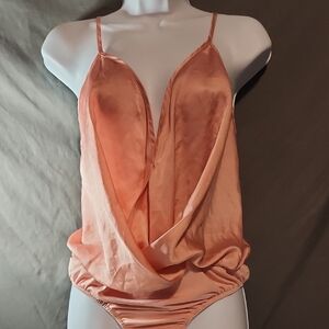 Missguided Sexy Size 10 Pink/Peach Satiny V Neck Top